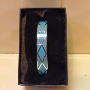 Womans Zuni Silver Channel In Lay Turquoise Zig Zag Cuff Bracelet New / …